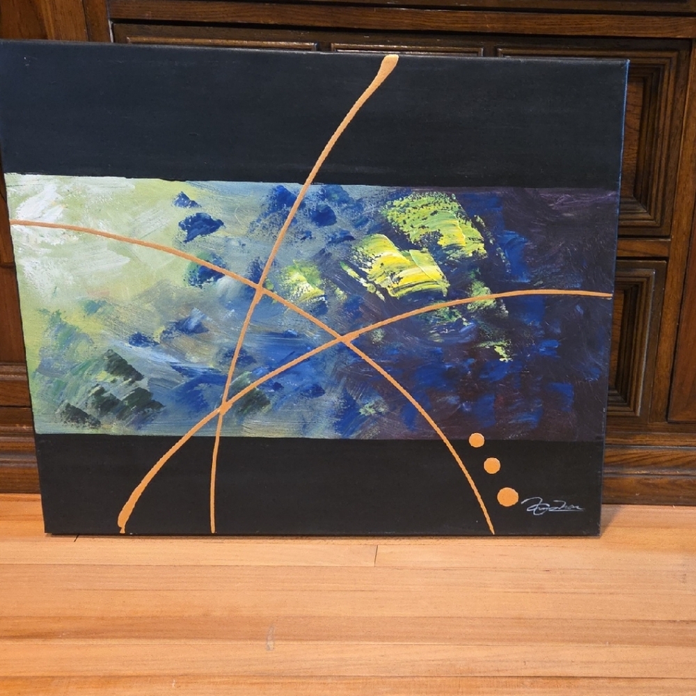 5 Piece Modern Abstract Canvas with Blue and Orange Accents